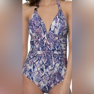 Calvin Klein Liquid Shirred Halter One-Piece Swimsuit, Size 8 NWT